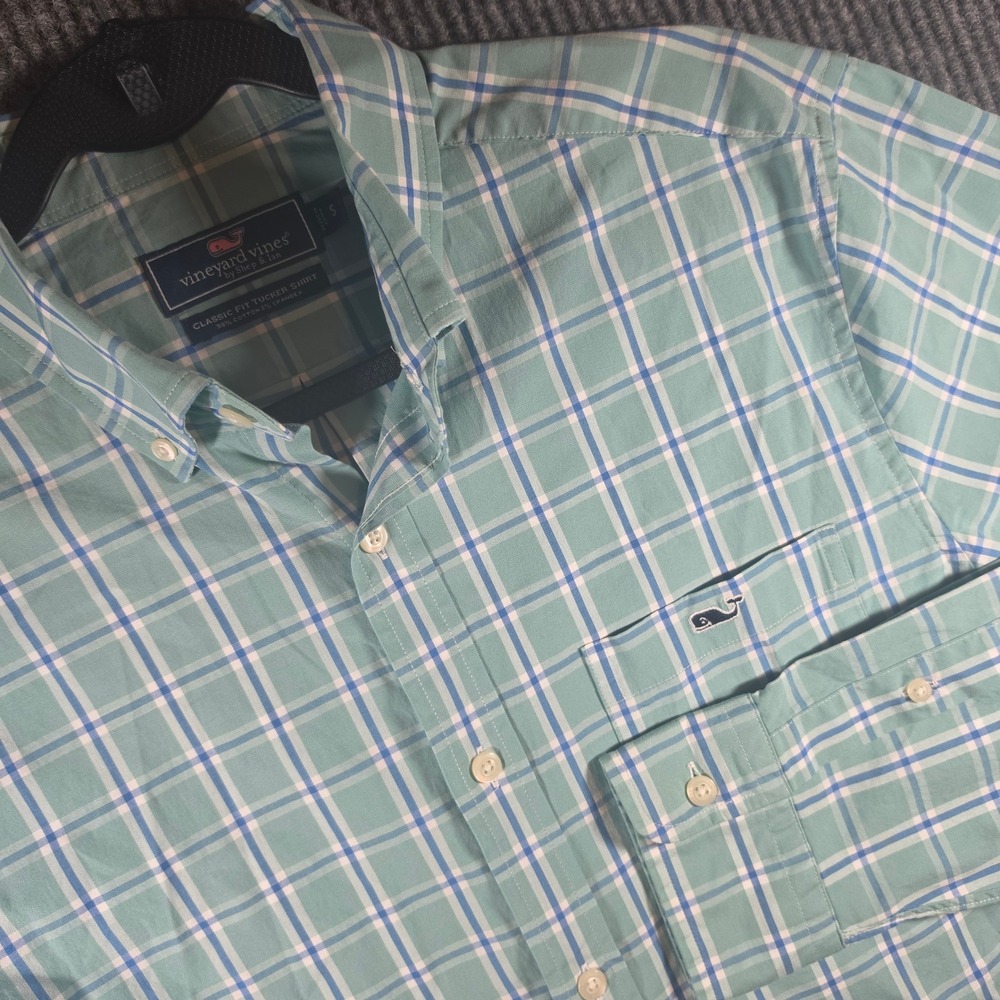 Vineyard Vines Tucker Shirt Mens Small Green Plaid Excellent Classic Fit Stretch